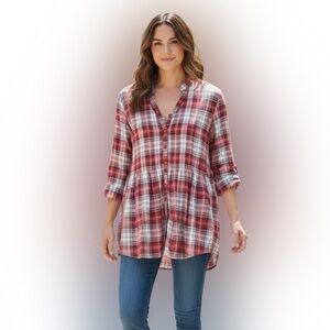 Cyrus Red and White Plaid Button-Down Shirt